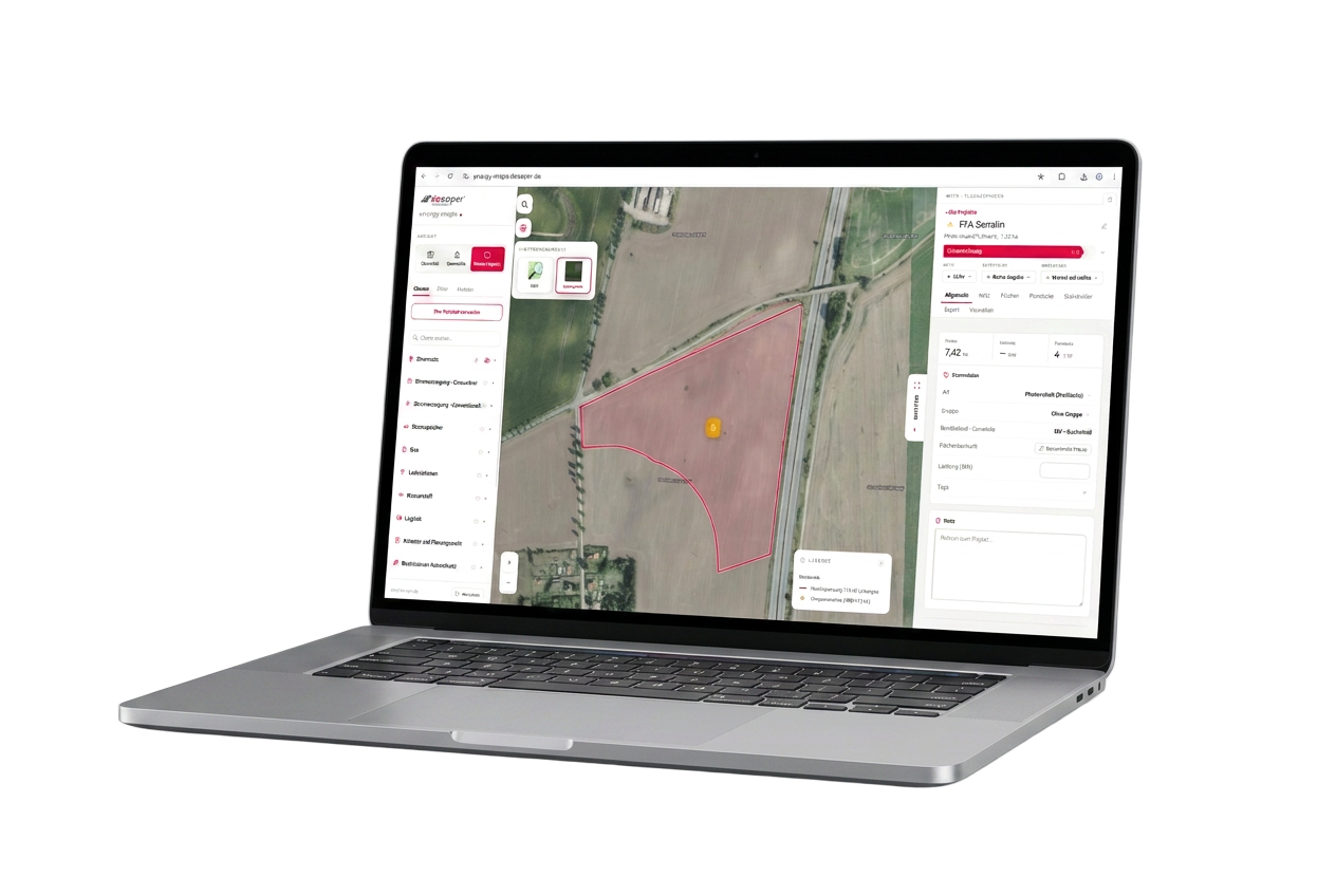 deeeper energy maps Kartenansicht auf einem Laptop